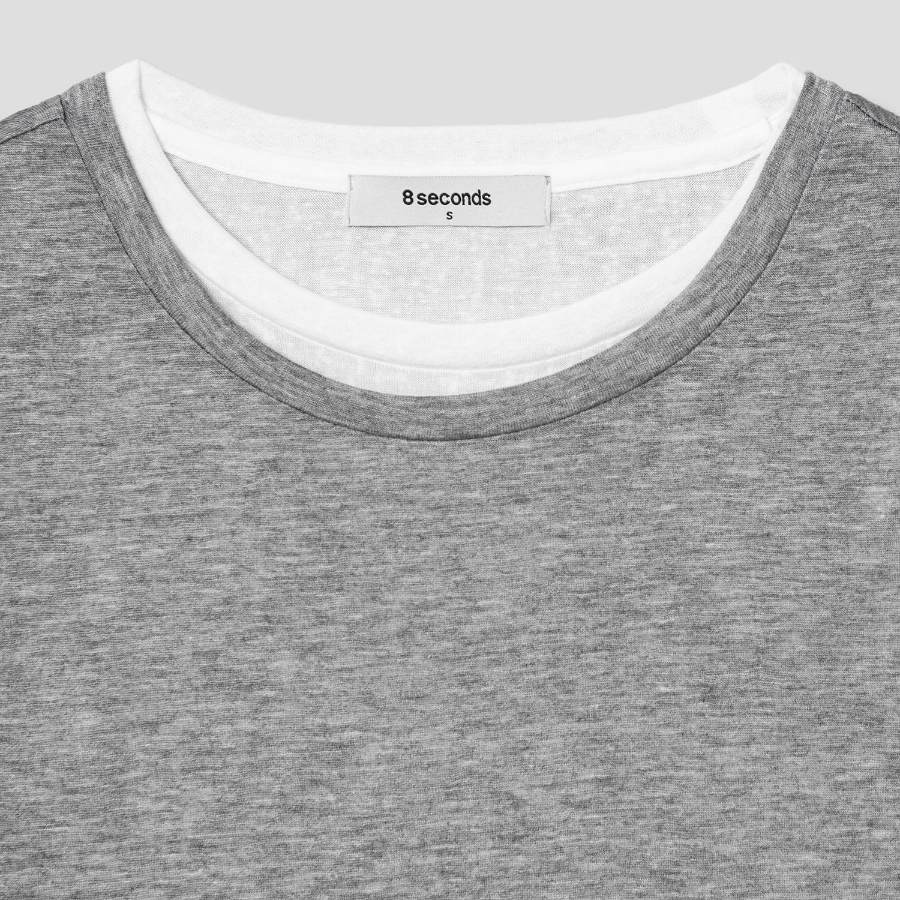 8 seconds Layered Sheer Short Sleeve T-Shirt — Grey