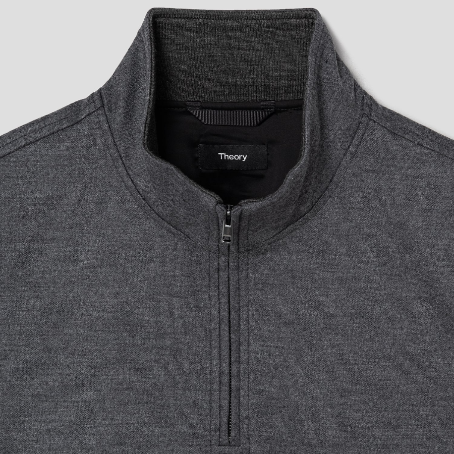 Theory Men Woodmere Stand Collar Quarter Zip Jacket - Dark Ash Melange