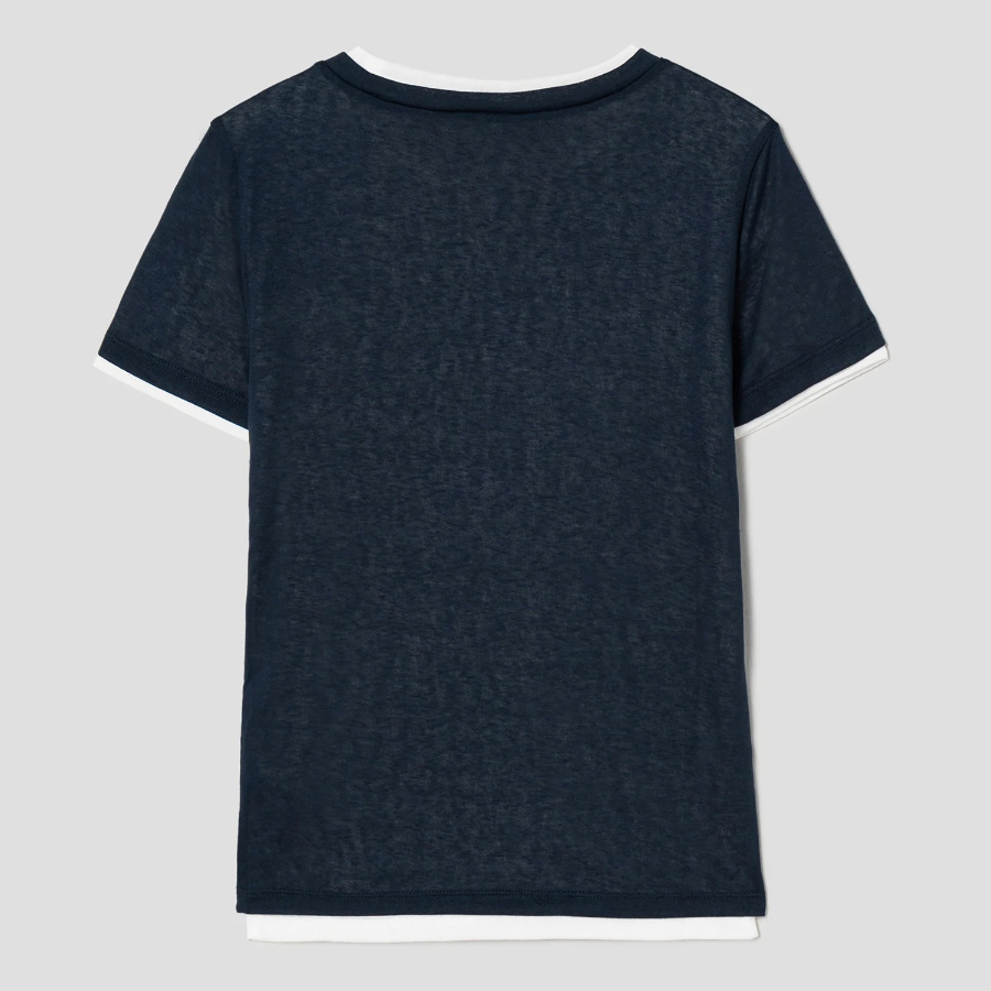 8 seconds Layered Sheer Short Sleeve T-Shirt — Navy