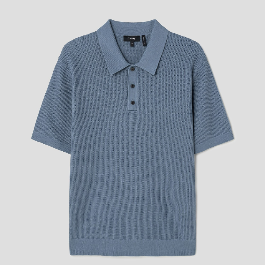 Theory Men Tactile Cotton Mesh Polo Sweater - Dark Rainstorm