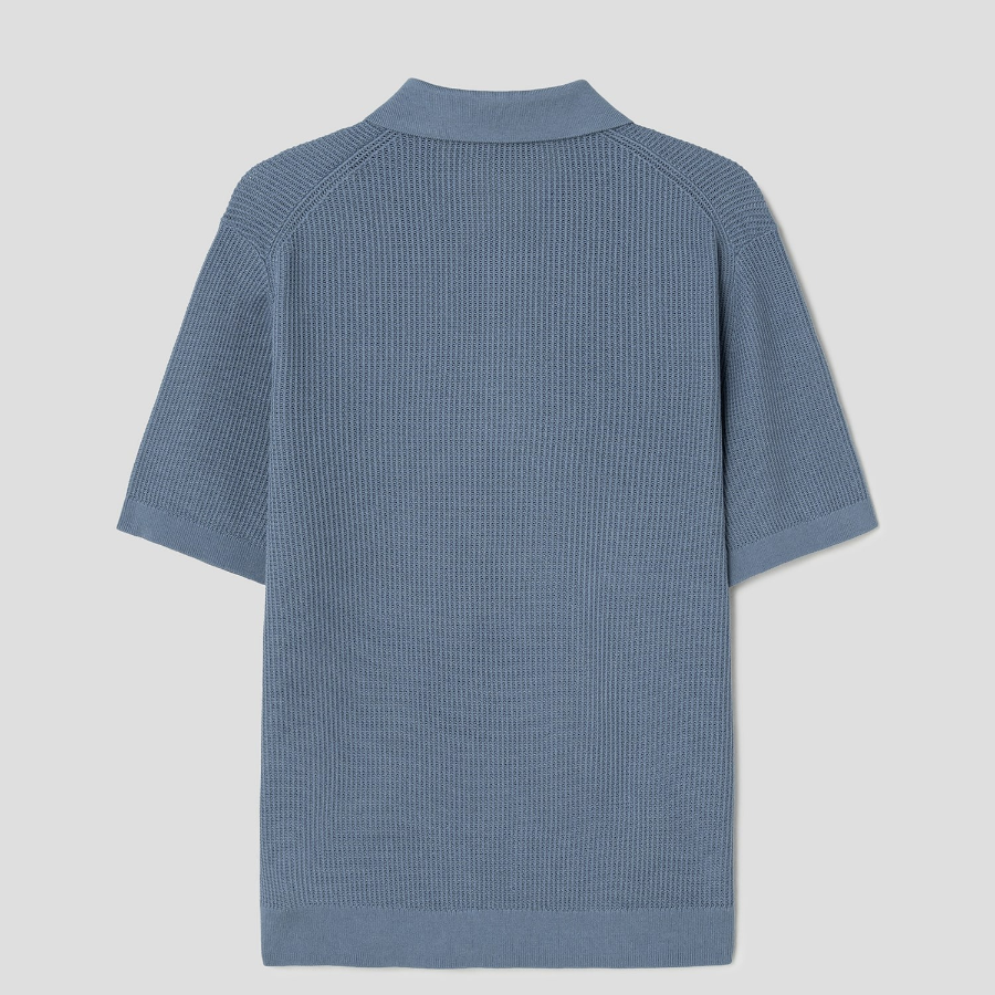 Theory Men Tactile Cotton Mesh Polo Sweater - Dark Rainstorm