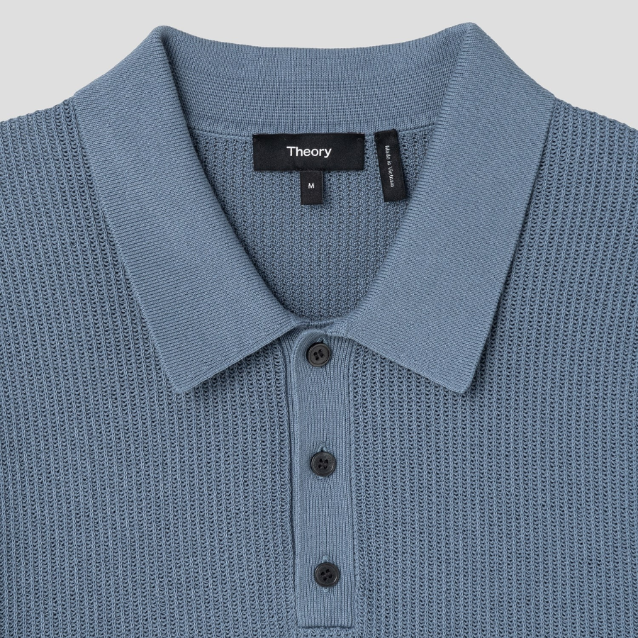Theory Men Tactile Cotton Mesh Polo Sweater - Dark Rainstorm