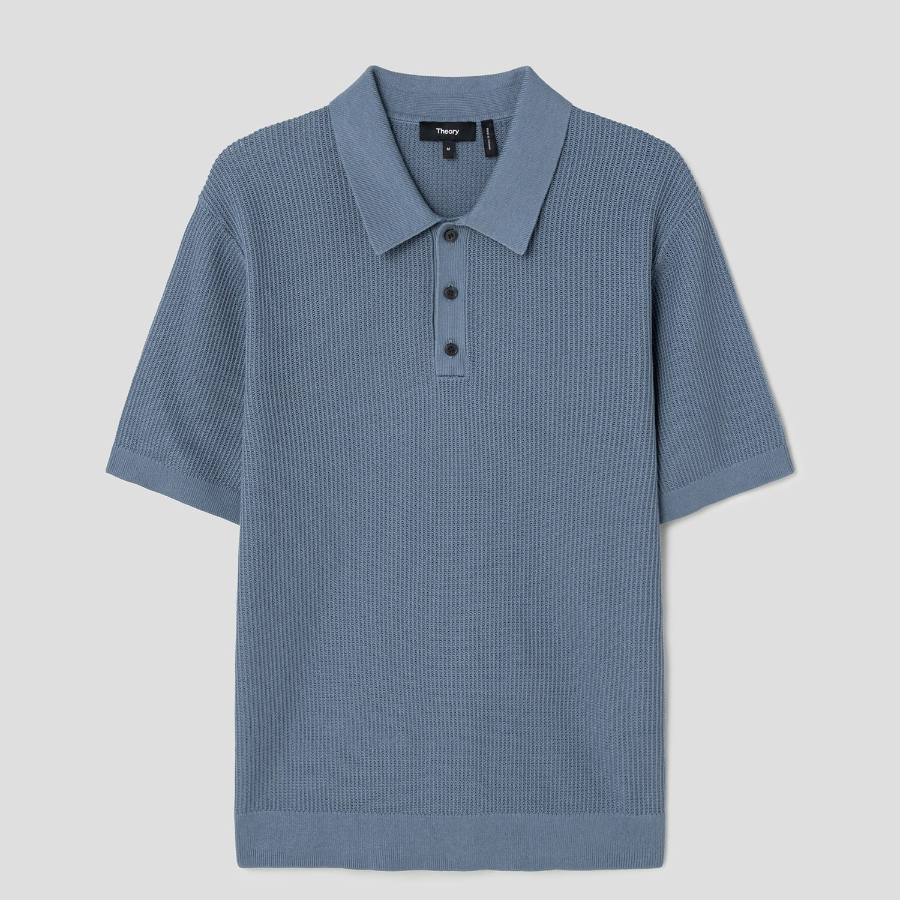 Theory Men Tactile Cotton Mesh Polo Sweater - Dark Rainstorm