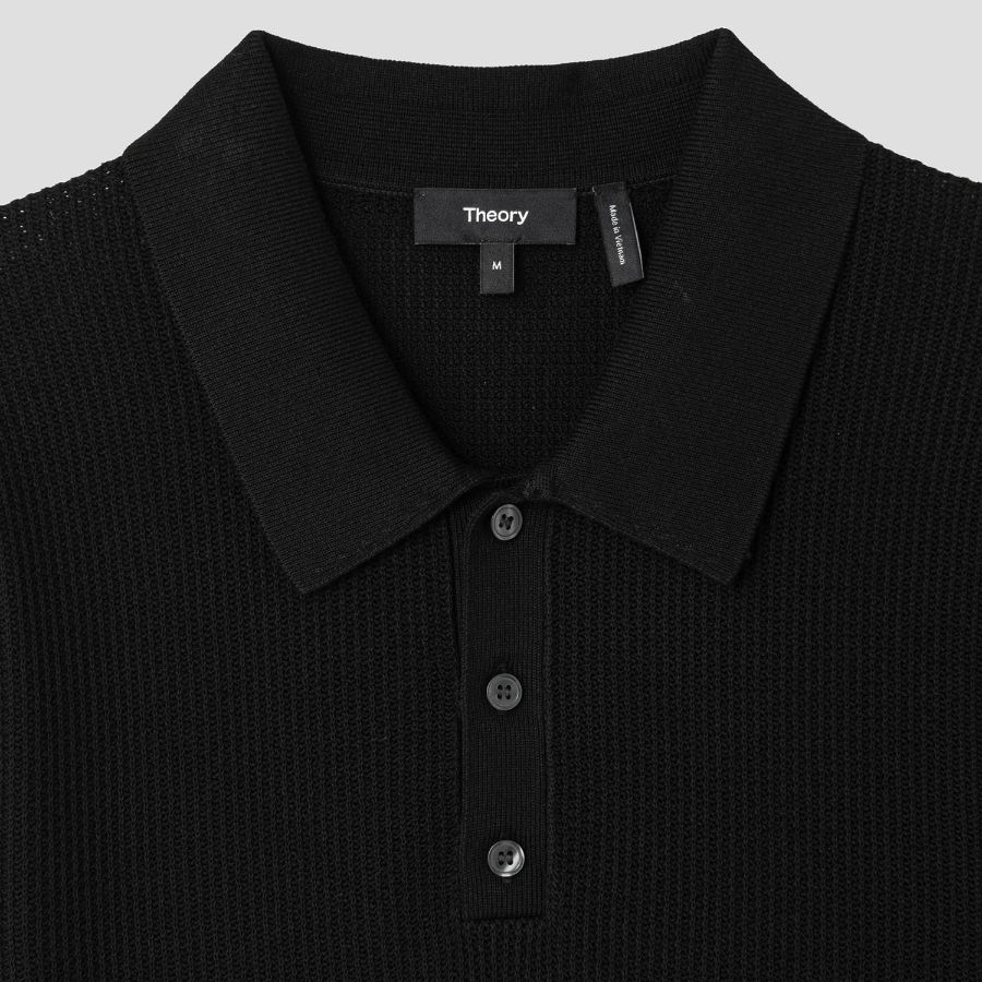 Theory Men Tactile Cotton Mesh Polo Sweater - Black