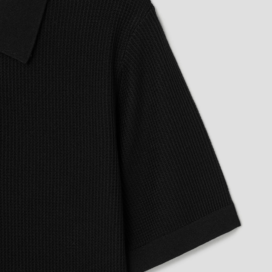 Theory Men Tactile Cotton Mesh Polo Sweater - Black