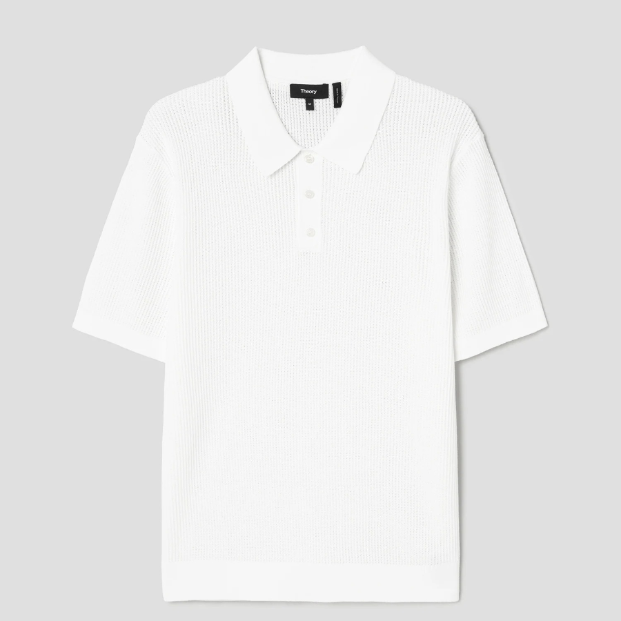 Theory Men Tactile Cotton Mesh Polo Sweater - White