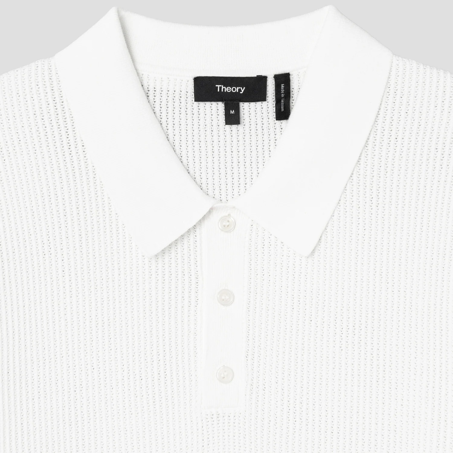 Theory Men Tactile Cotton Mesh Polo Sweater - White
