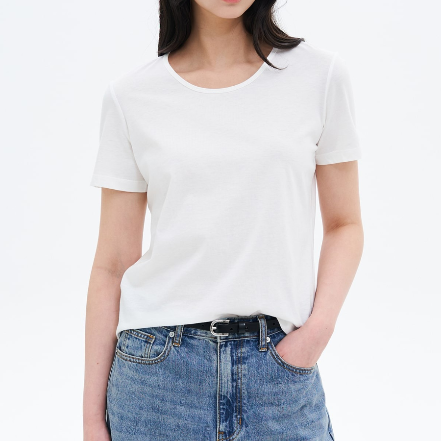 8 seconds Silket U-Neck Short Sleeve T-Shirt — White