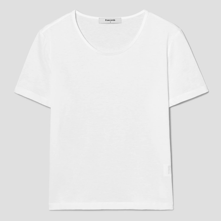 8 seconds Silket U-Neck Short Sleeve T-Shirt — White