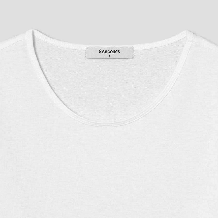 8 seconds Silket U-Neck Short Sleeve T-Shirt — White