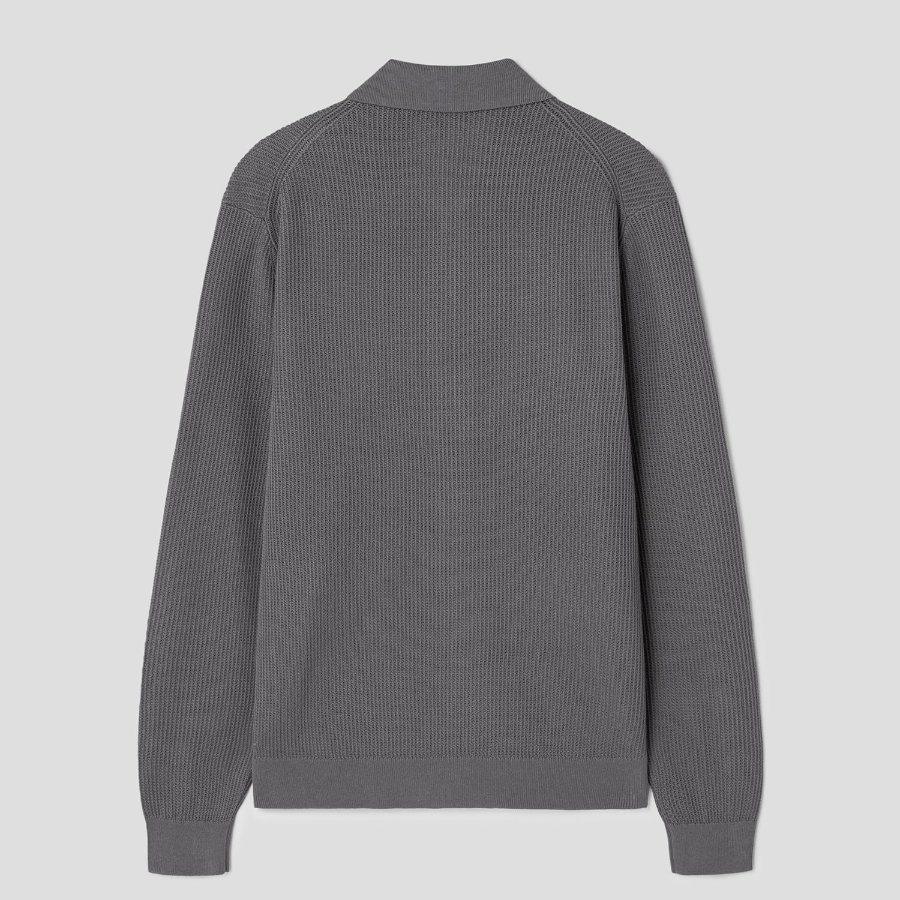 Theory Men Tactile Cotton Mesh Polo Full Zip Cardigan - Carbon