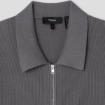 Theory Men Tactile Cotton Mesh Polo Full Zip Cardigan - Carbon