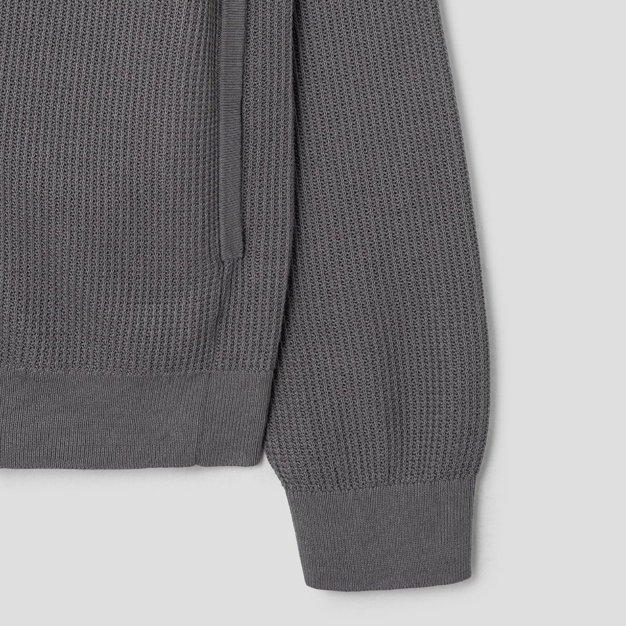 Theory Men Tactile Cotton Mesh Polo Full Zip Cardigan - Carbon