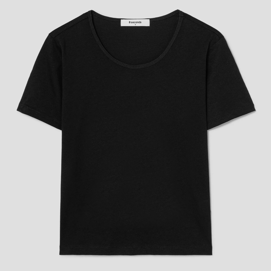 8 seconds Silket U-Neck Short Sleeve T-Shirt — Black