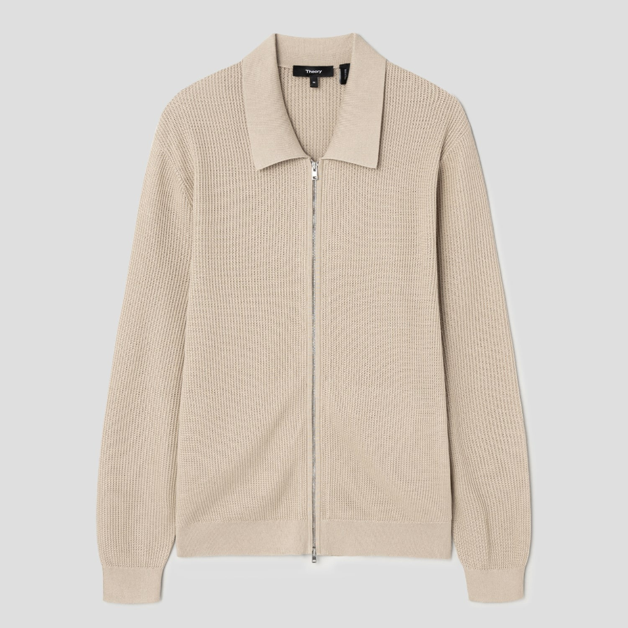 Theory Men Tactile Cotton Mesh Polo Full Zip Cardigan - Chino