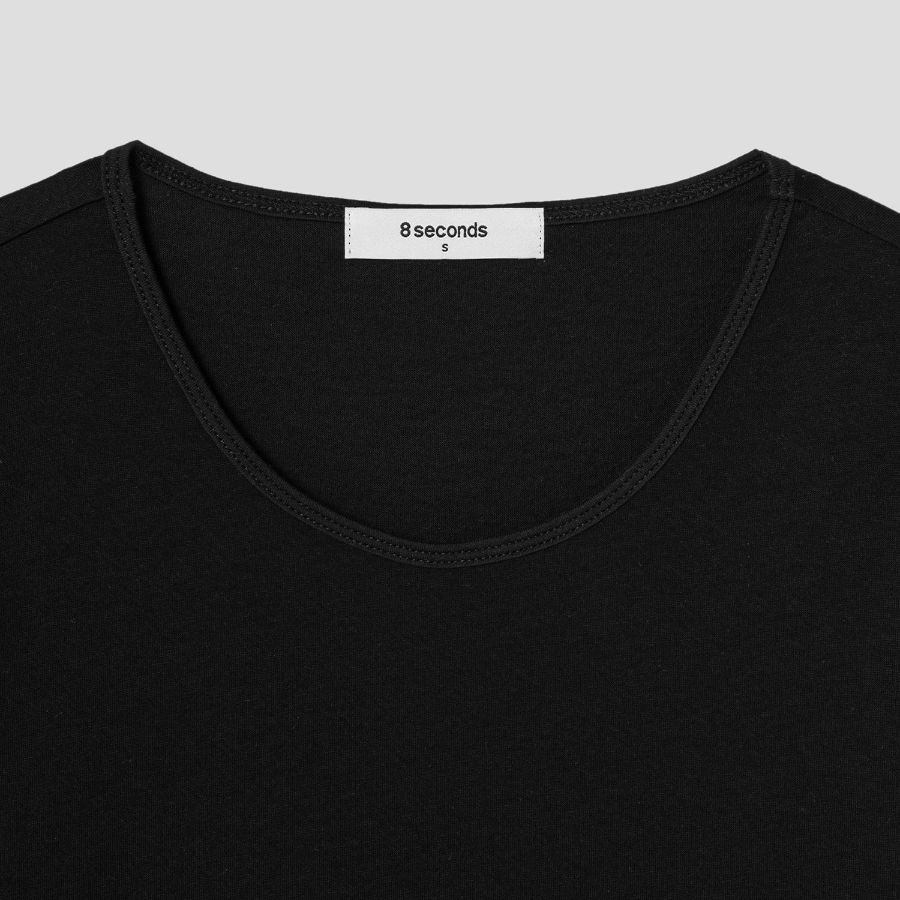 8 seconds Silket U-Neck Short Sleeve T-Shirt — Black