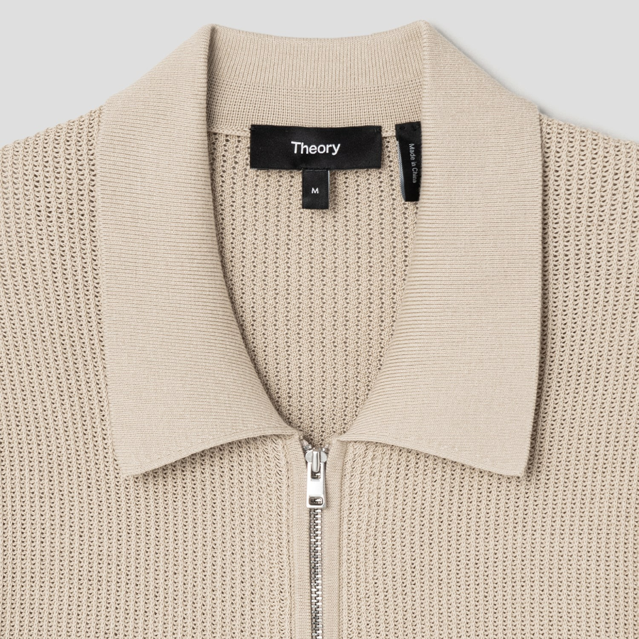 Theory Men Tactile Cotton Mesh Polo Full Zip Cardigan - Chino