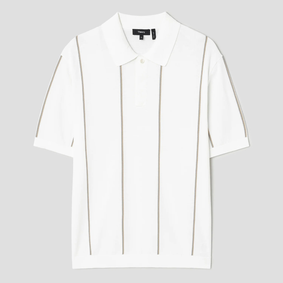 Theory Men Tactile Cotton Stripe Polo Sweater - White Multi