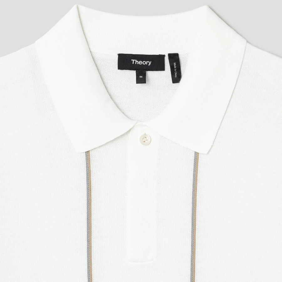 Theory Men Tactile Cotton Stripe Polo Sweater - White Multi