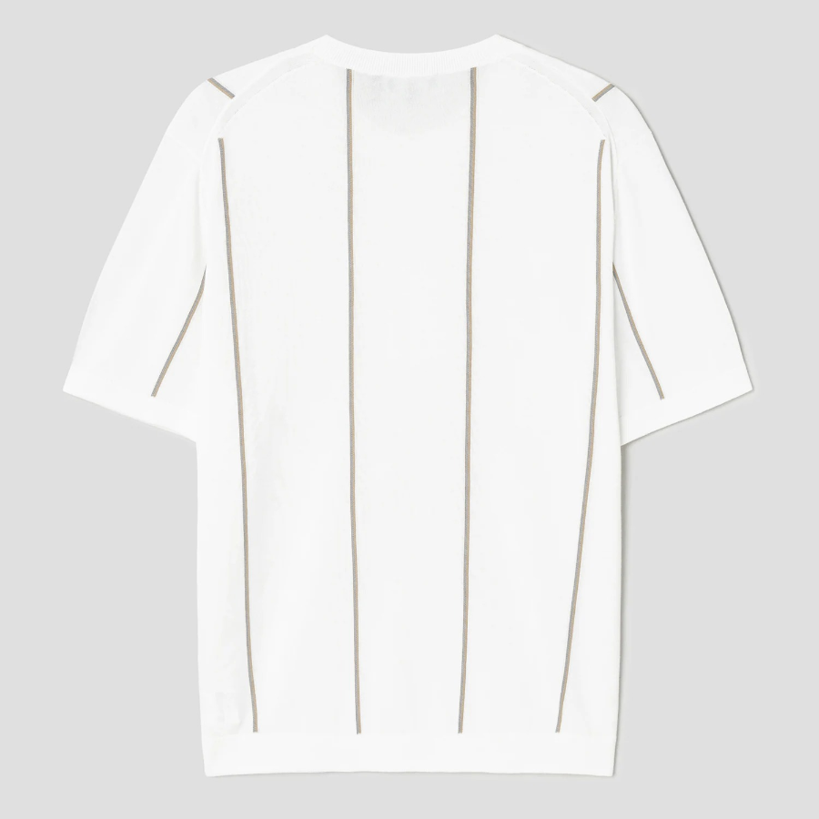 Theory Men Tactile Cotton Stripe Crew Neck Sweater - White Multi