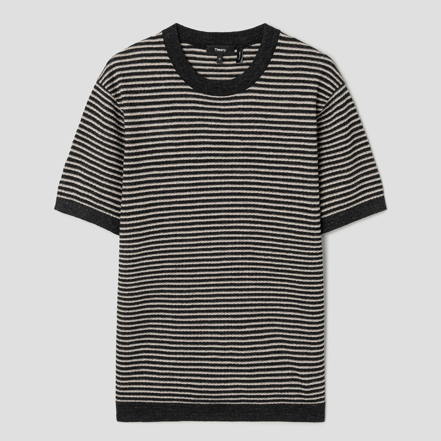 Theory Men Pacific Linen Stripe Sweater - Black/Chino