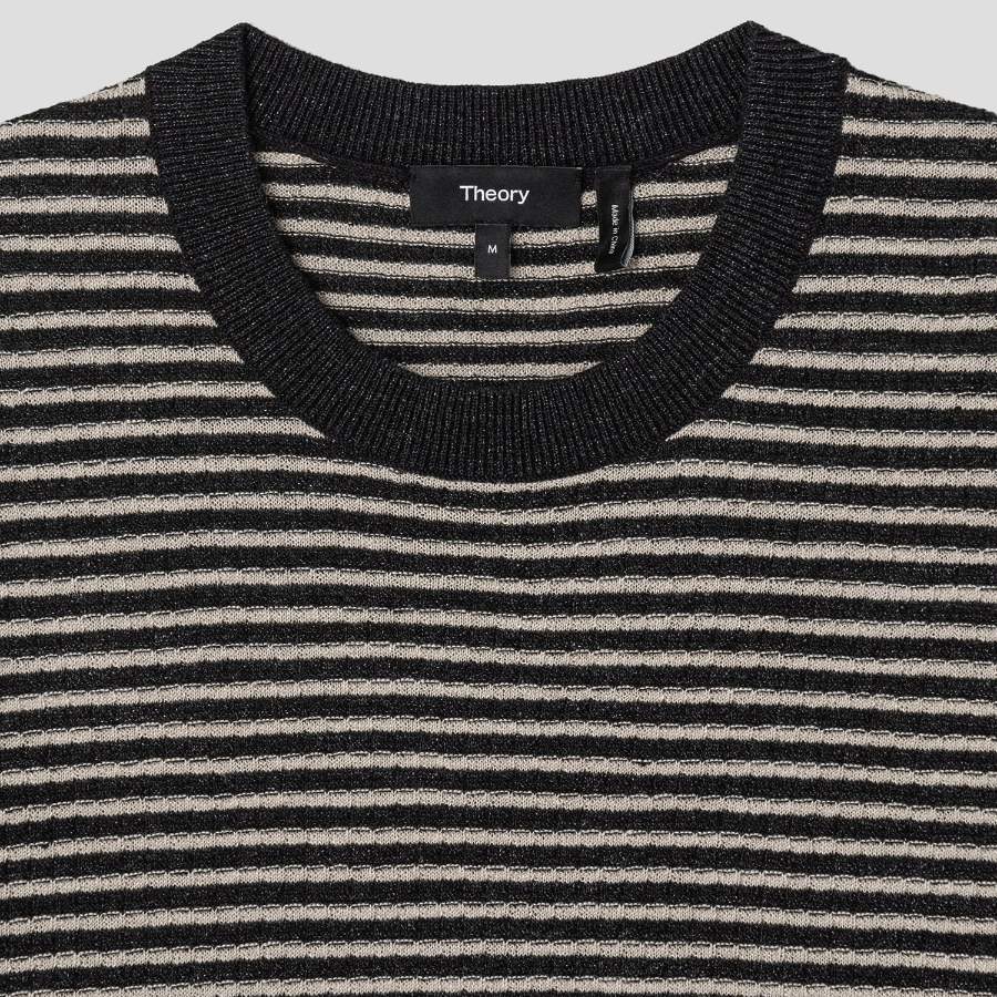 Theory Men Pacific Linen Stripe Sweater - Black/Chino