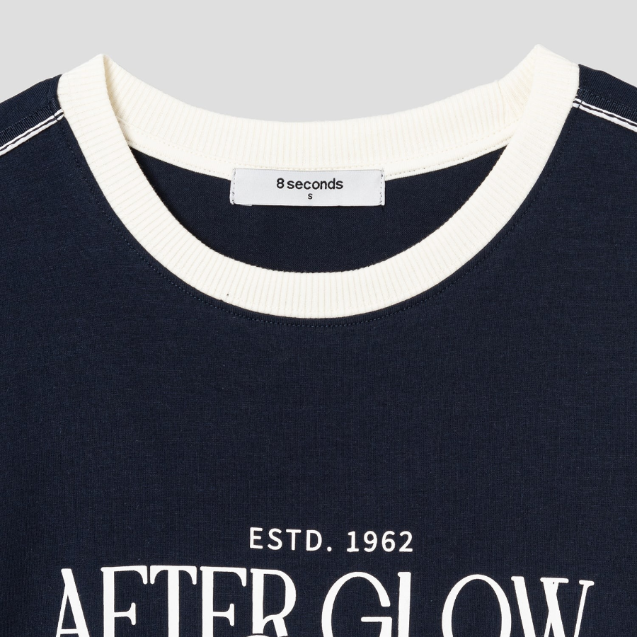 8 seconds Contrast Stitch Graphic Short Sleeve T-Shirt — Navy