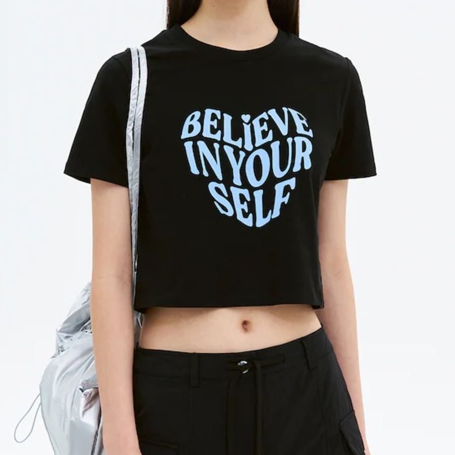 8 seconds Cropped Slim Fit Graphic T-Shirt — Black