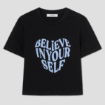 8 seconds Cropped Slim Fit Graphic T-Shirt — Black