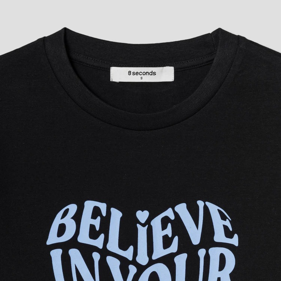 8 seconds Cropped Slim Fit Graphic T-Shirt — Black