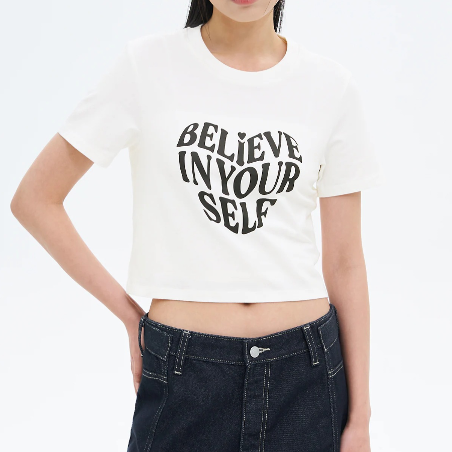 8 seconds Cropped Slim Fit Graphic T-Shirt — White