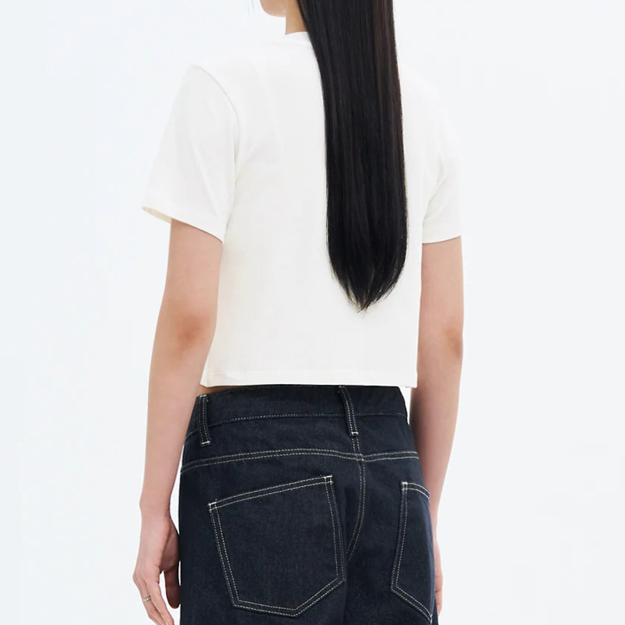 8 seconds Cropped Slim Fit Graphic T-Shirt — White