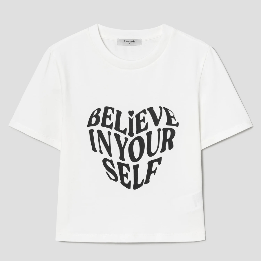 8 seconds Cropped Slim Fit Graphic T-Shirt — White