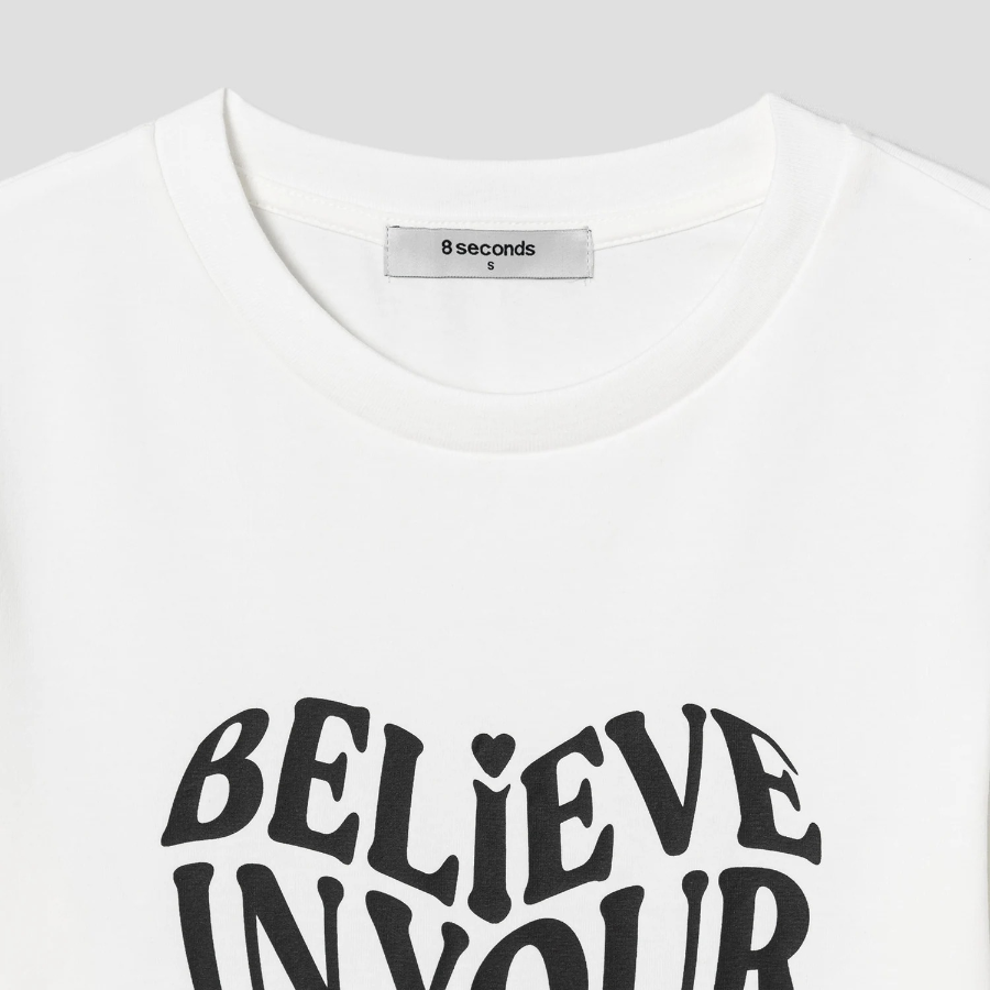 8 seconds Cropped Slim Fit Graphic T-Shirt — White