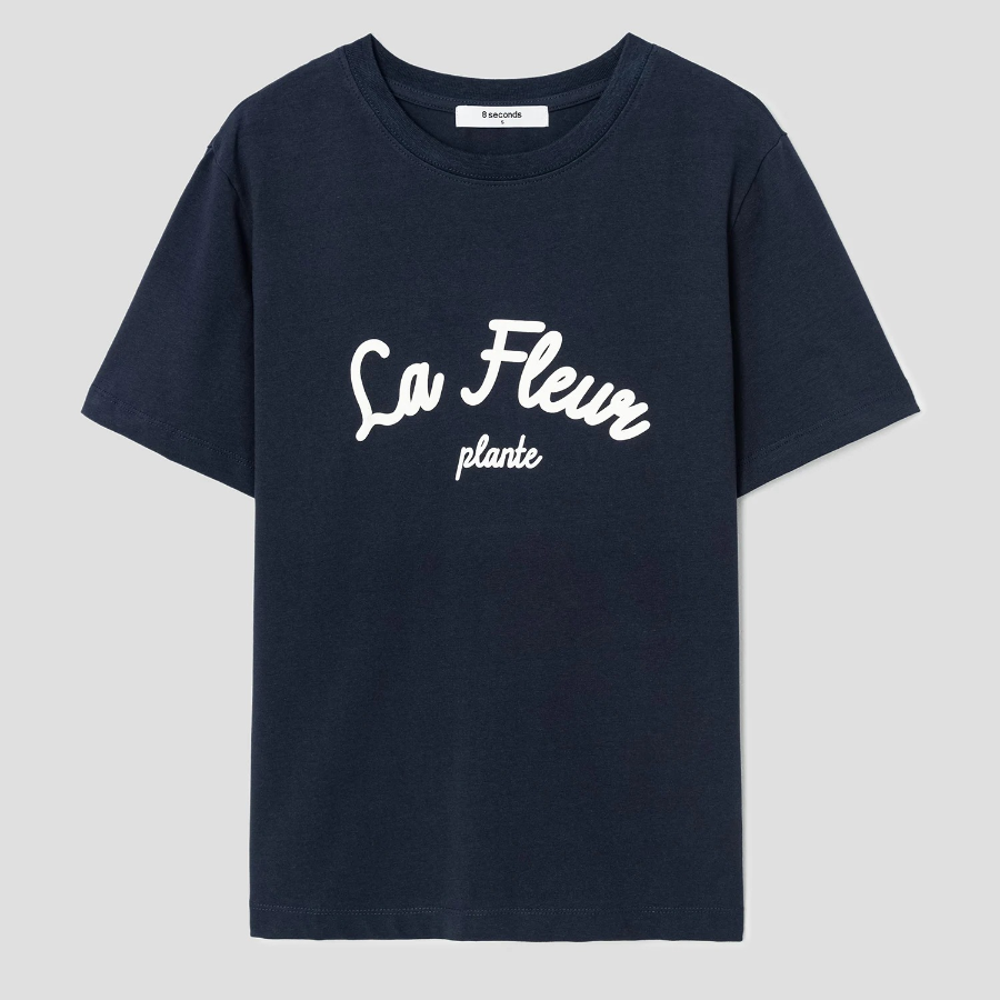 8 seconds Lettering Short Sleeve T-Shirt — Navy