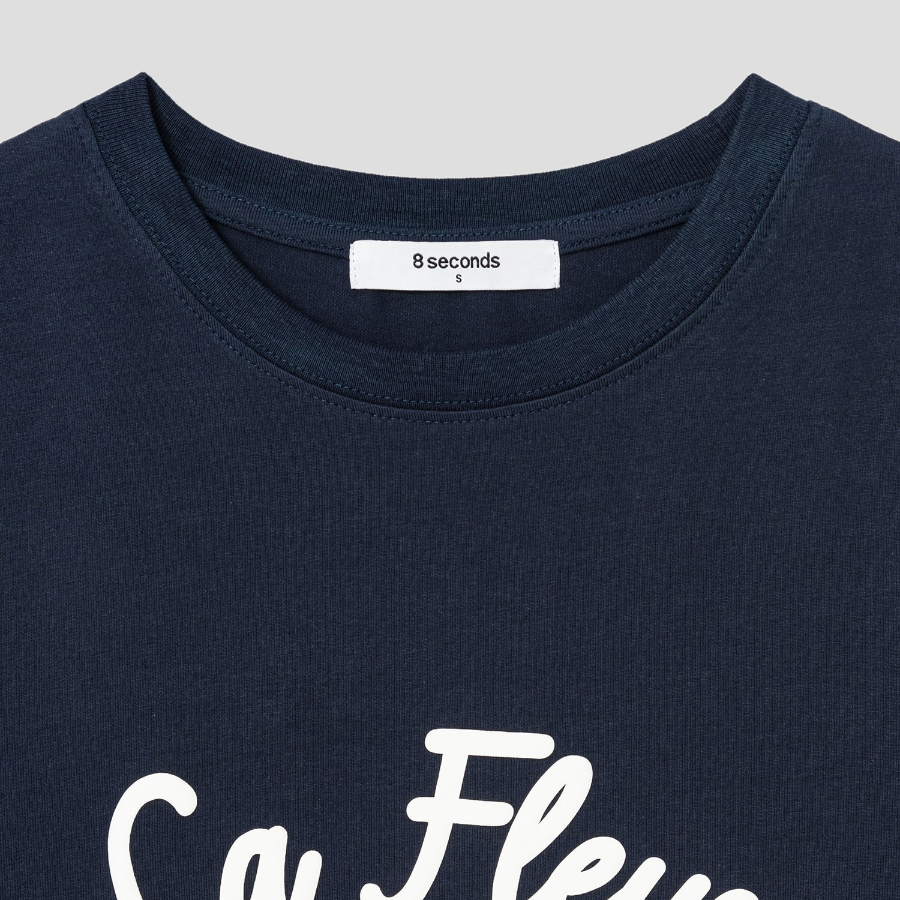 8 seconds Lettering Short Sleeve T-Shirt — Navy