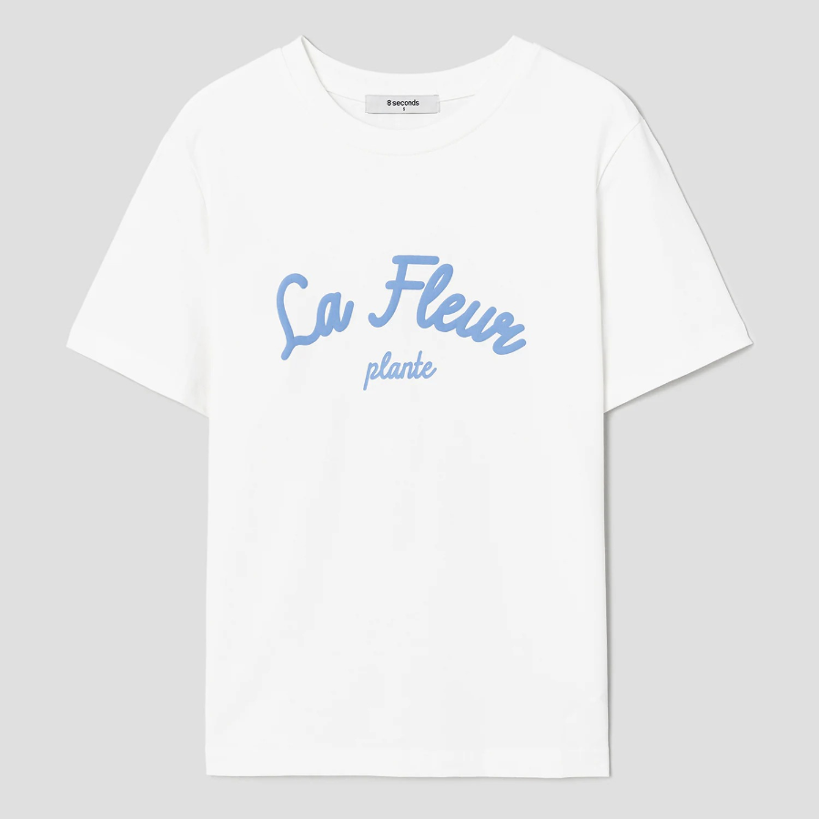 8 seconds Lettering Short Sleeve T-Shirt — White