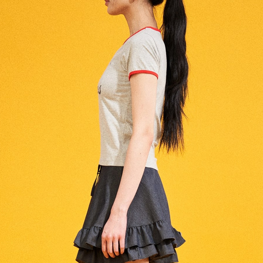 8 seconds Contrast Trim Cotton Ringer T-Shirt — Light Grey