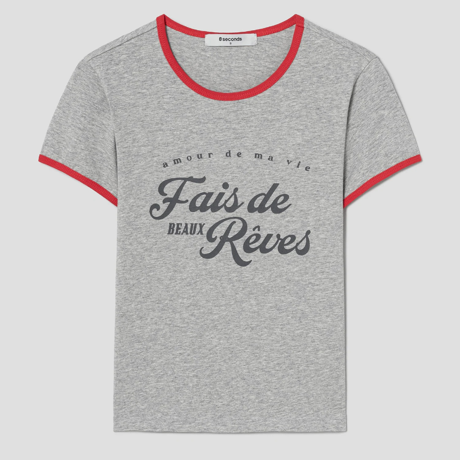 8 seconds Contrast Trim Cotton Ringer T-Shirt — Light Grey