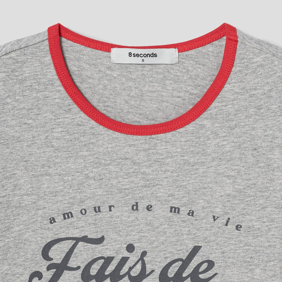 8 seconds Contrast Trim Cotton Ringer T-Shirt — Light Grey