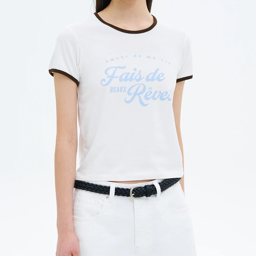 8 seconds Contrast Trim Cotton Ringer T-Shirt — Ivory