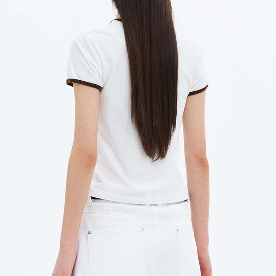 8 seconds Contrast Trim Cotton Ringer T-Shirt — Ivory