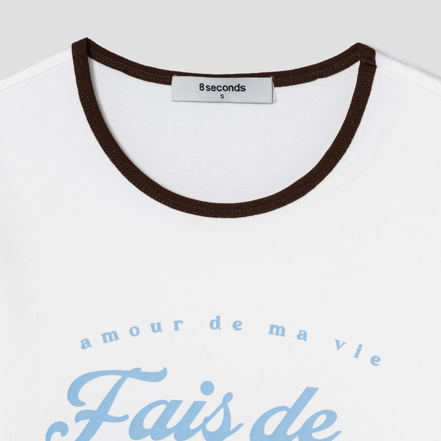 8 seconds Contrast Trim Cotton Ringer T-Shirt — Ivory