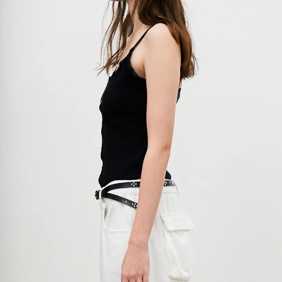 8 seconds Lace Ribbed Tank Top — Black