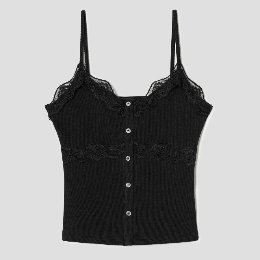 8 seconds Lace Ribbed Tank Top — Black