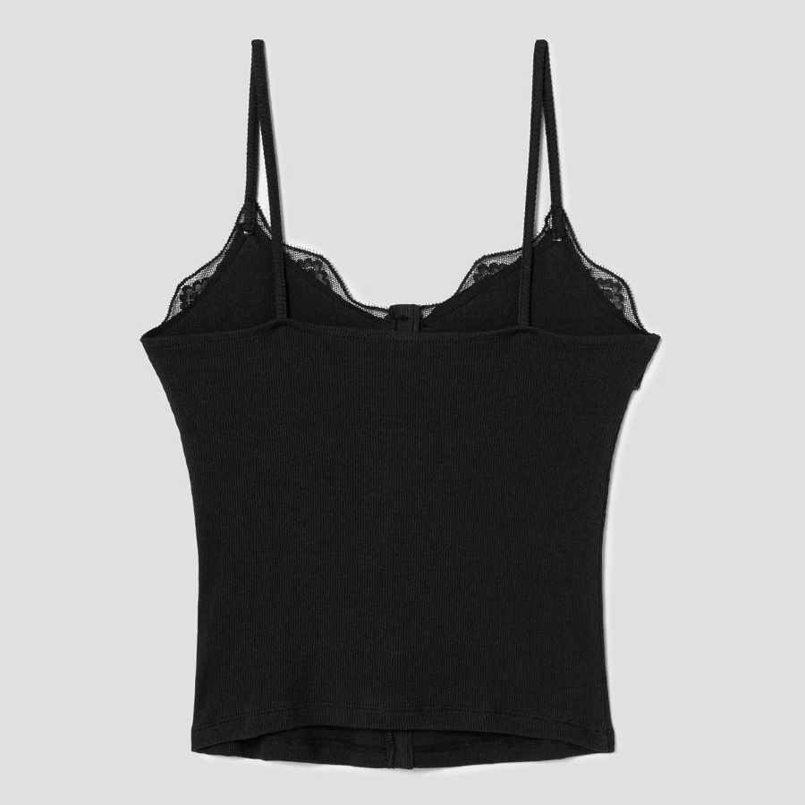 8 seconds Lace Ribbed Tank Top — Black