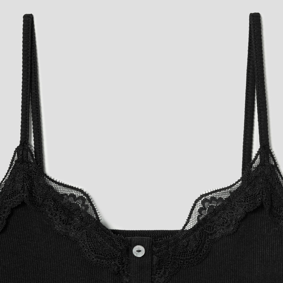 8 seconds Lace Ribbed Tank Top — Black