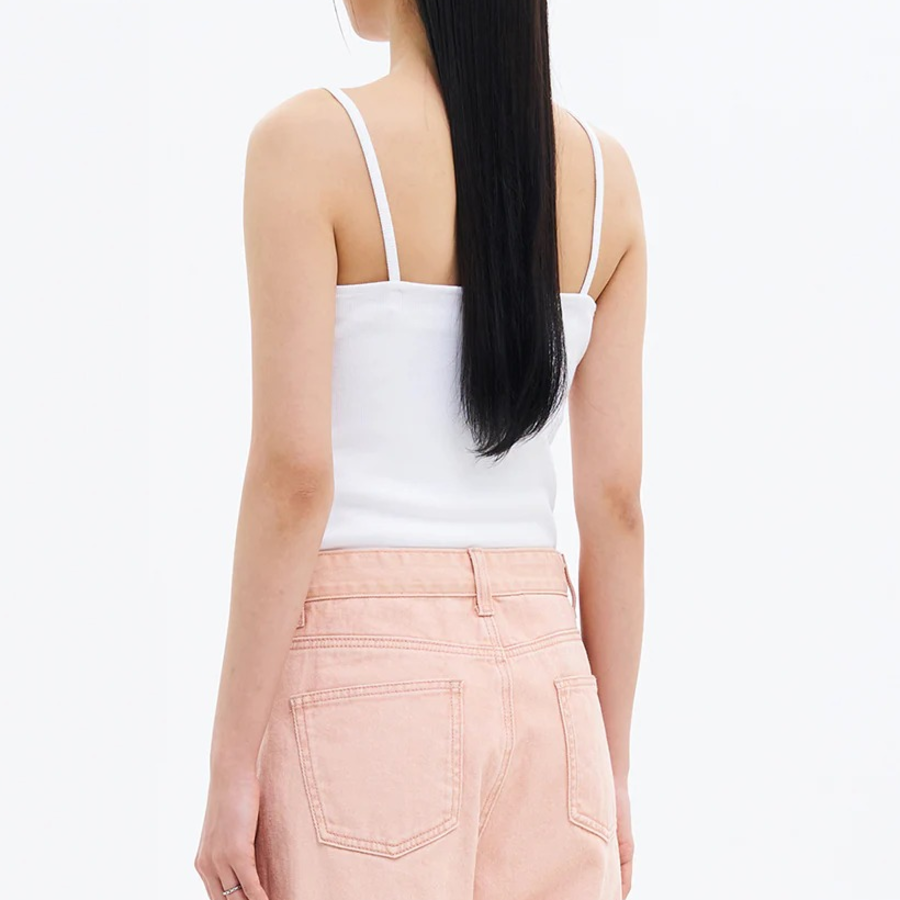 8 seconds Lace Ribbed Tank Top — White