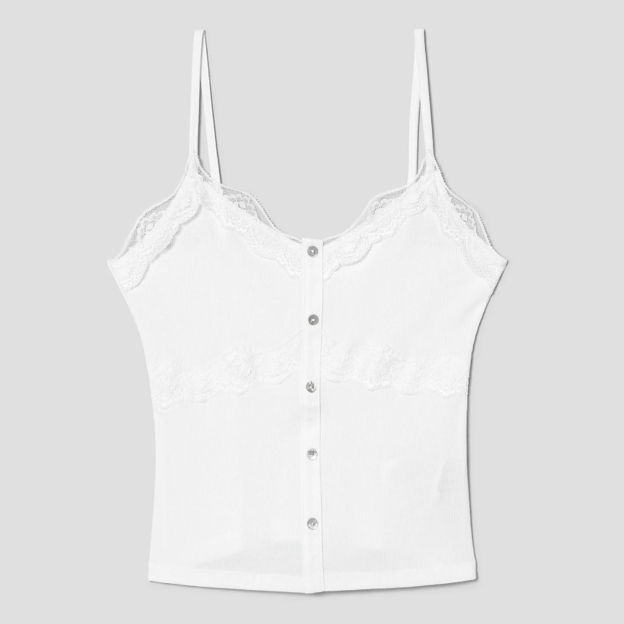 8 seconds Lace Ribbed Tank Top — White