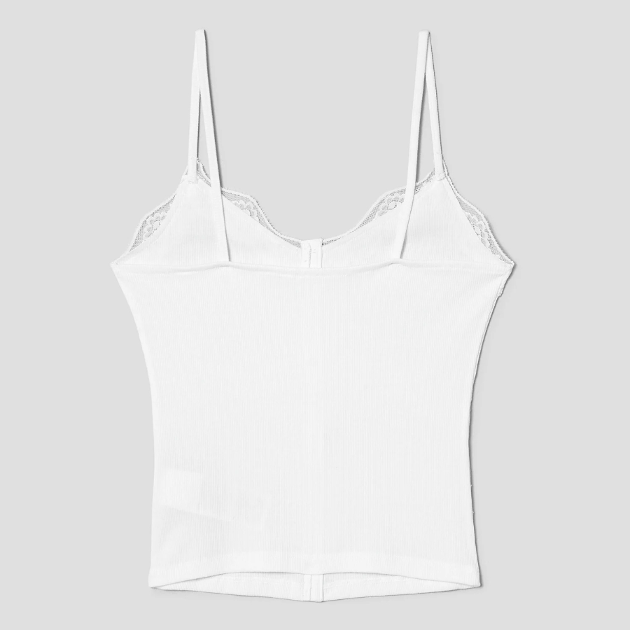 8 seconds Lace Ribbed Tank Top — White